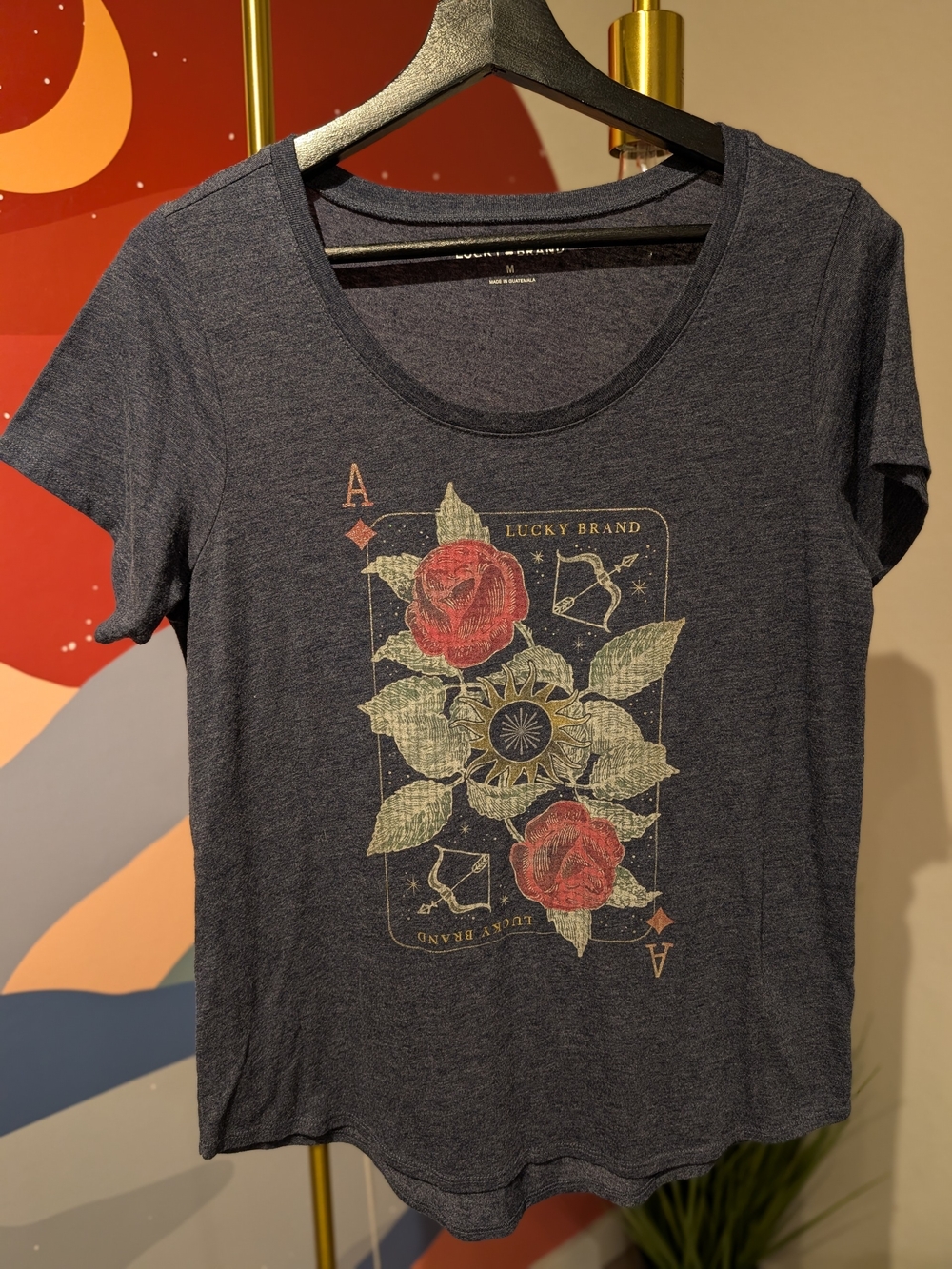 Lucky Brand Navy Floral Playing Card Graphic Tee